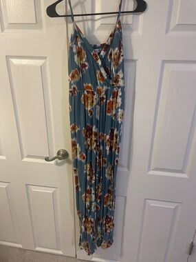 Floral Smocked Waist Maxi Jumpsuit in Teal